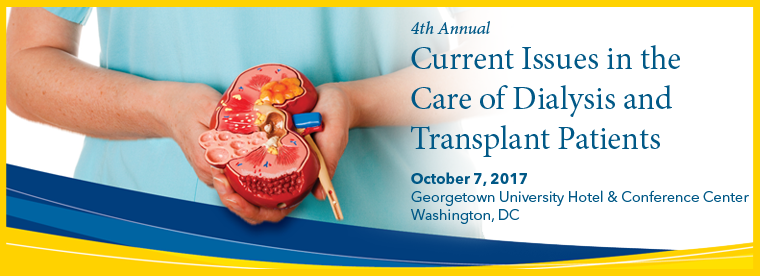 Hands holding anatomical kidney model for dialysis conference banner