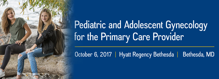 Conference banner with teenage girls outdoors and Pediatric Adolescent Gynecology text